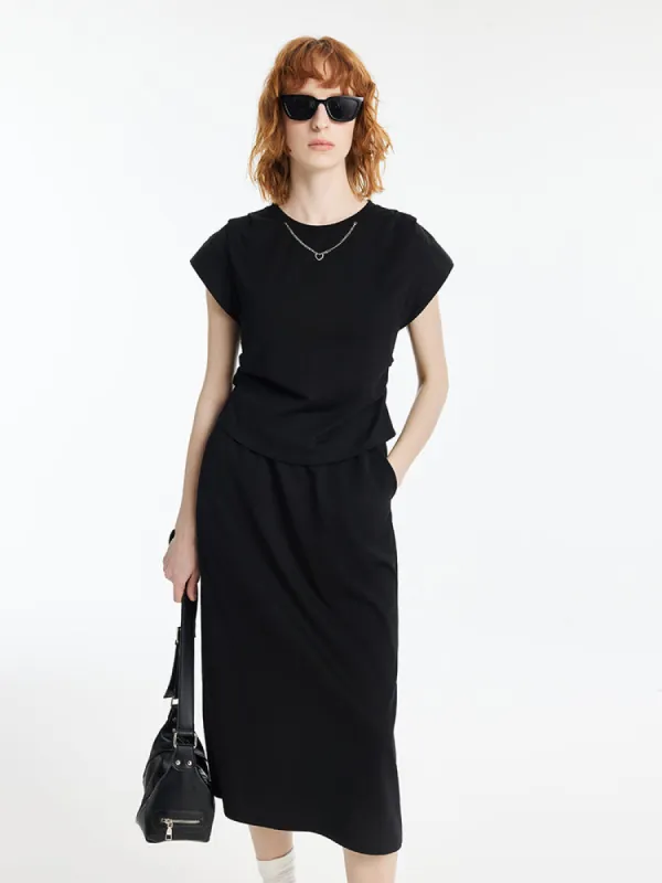 Ruched T-Shirt And Slit Skirt Two-Piece Set sold by Goelia