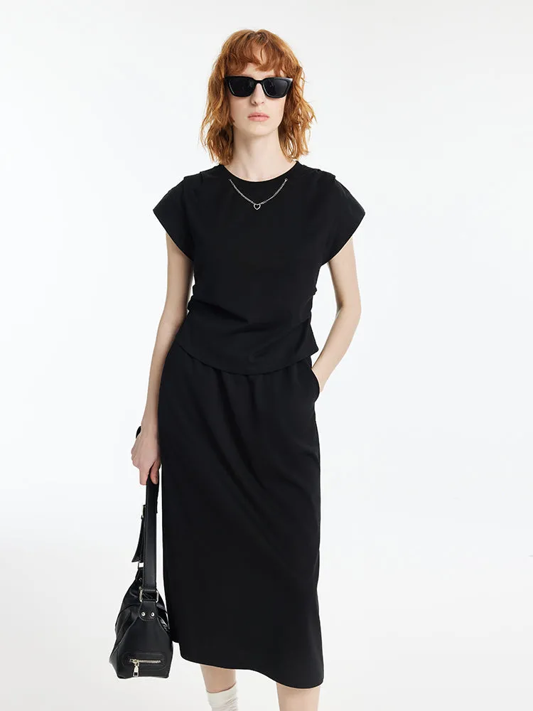 Ruched T-Shirt And Slit Skirt Two-Piece Set sold by Goelia