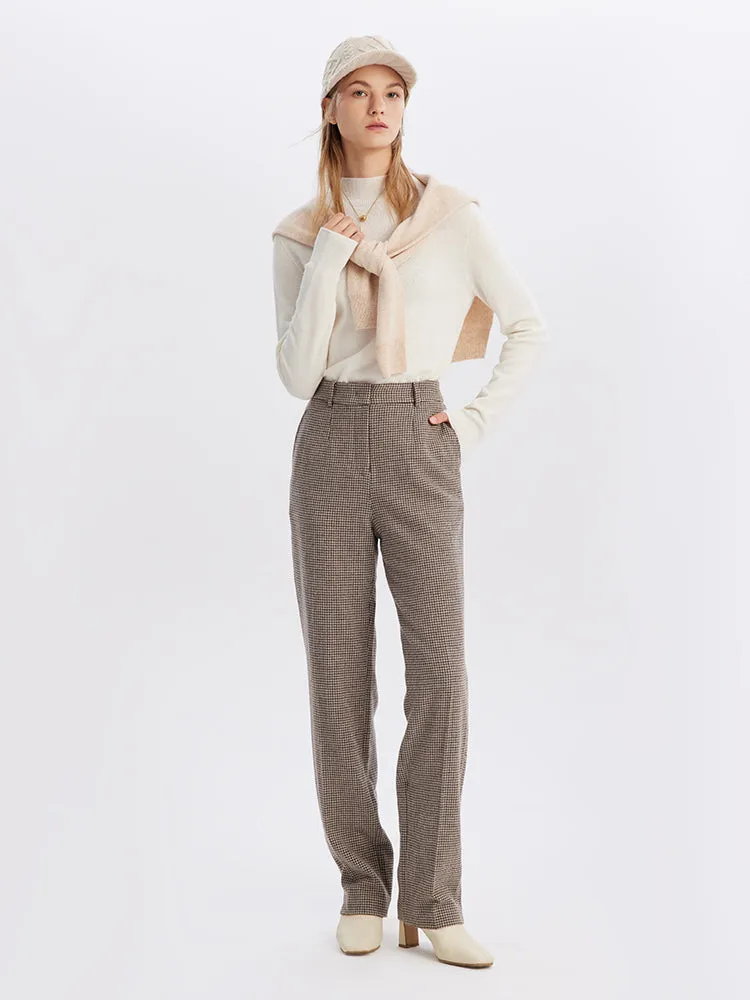 Beige Houndstooth Washable Woolen Pants sold by Goelia