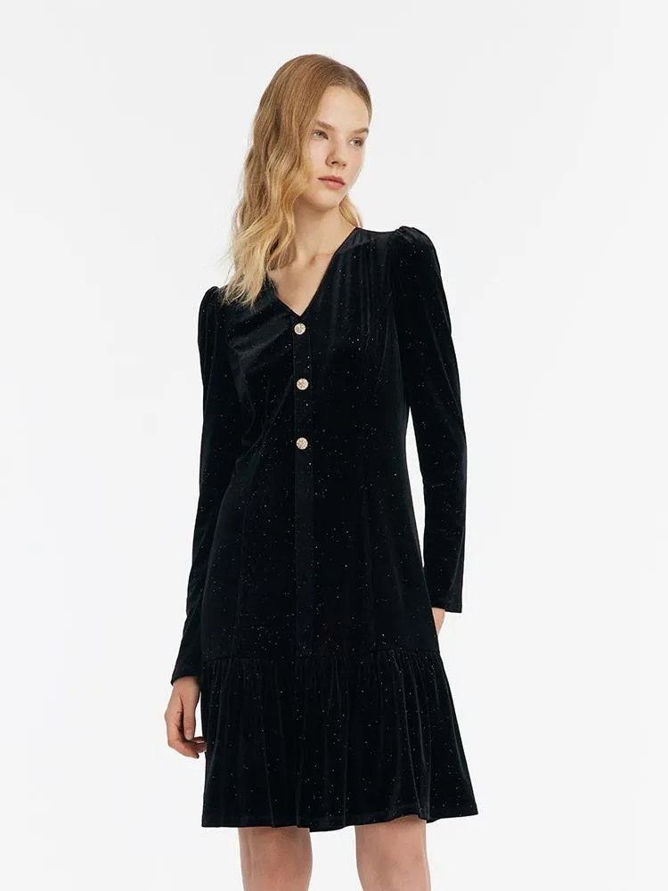 Velvet V-Neck Women Dress With Chain Belt sold by Goelia product image thumbnail 4