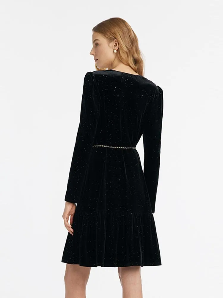 Velvet V-Neck Women Dress With Chain Belt sold by Goelia product image thumbnail 5