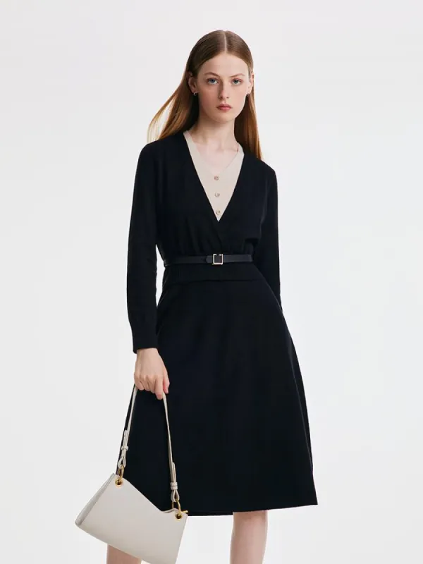 Black Tencel Midi Dress With Leather Belt sold by Goelia