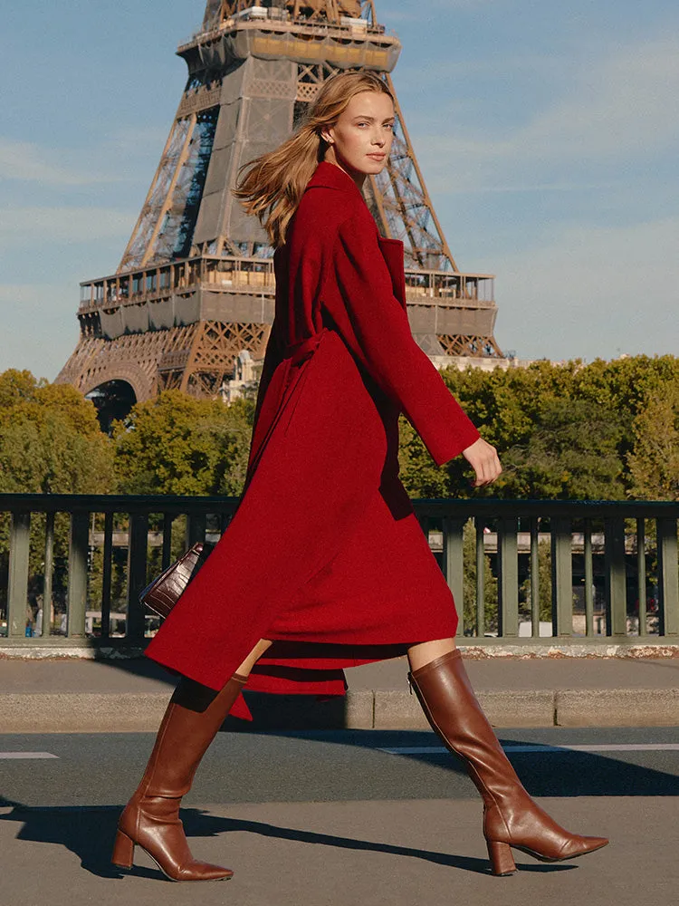 Chili Red Double-Faced Wool And Silk-Blend Lapel Women Coat sold by Goelia product image thumbnail 2