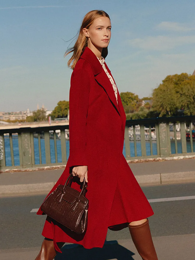 Chili Red Double-Faced Wool And Silk-Blend Lapel Women Coat sold by Goelia product image thumbnail 3