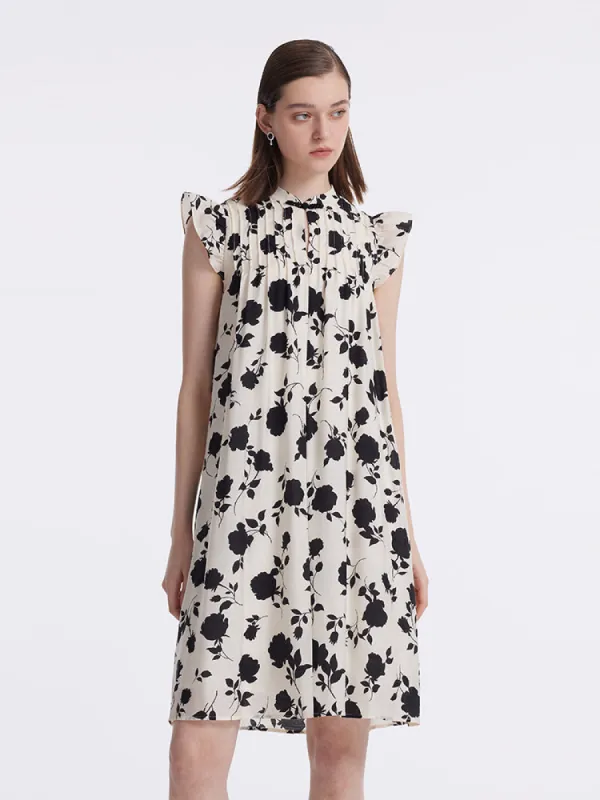 Rose Print Ruffle Sleeves Women Mini Dress sold by Goelia