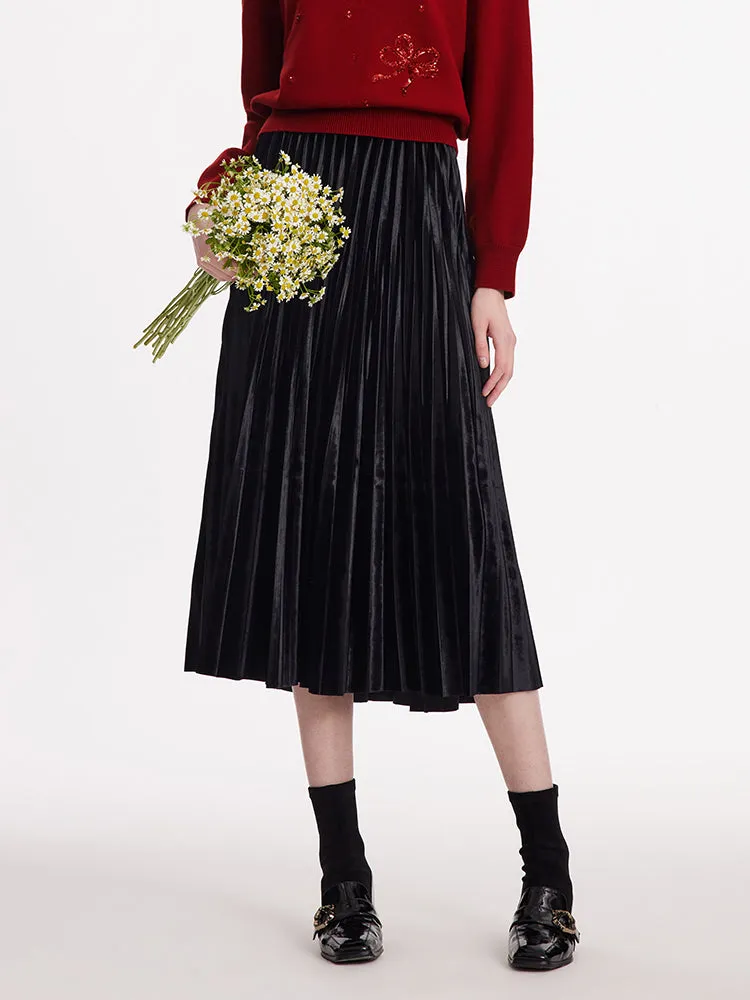 Velvet Pleated Women Half Skirt sold by Goelia