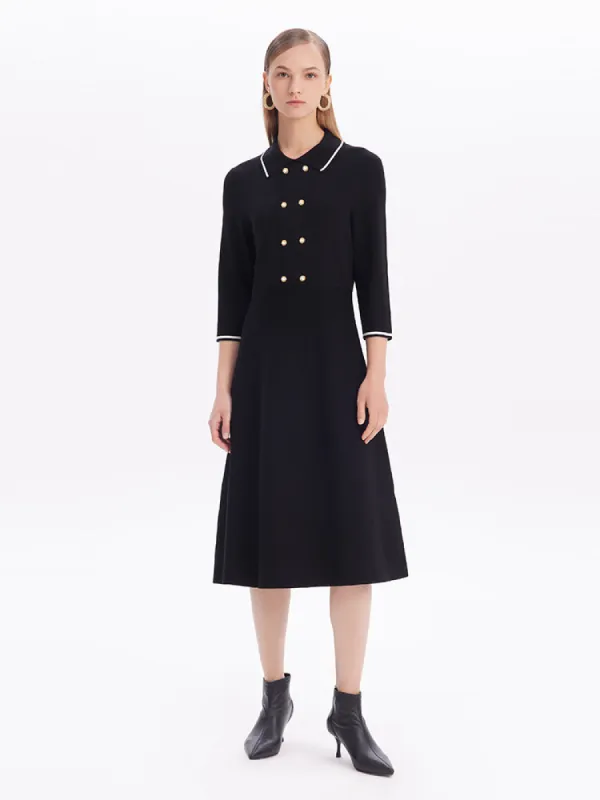 Black Slim Double-Breasted Midi Dress sold by Goelia