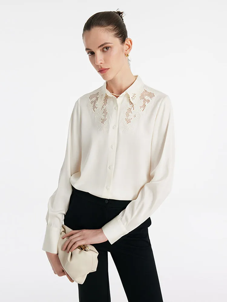 Mulberry Silk Embroidered Openwork Women Shirt sold by Goelia