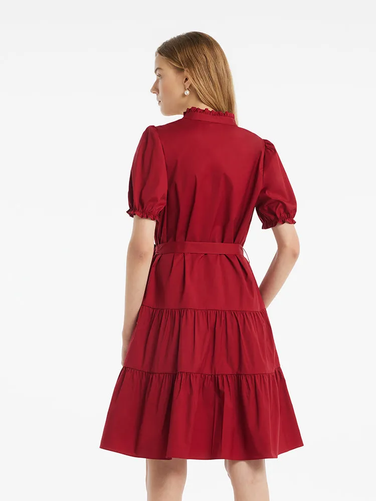 Puff Sleeves Tiered Women Mini Dress With Belt sold by Goelia product image thumbnail 4