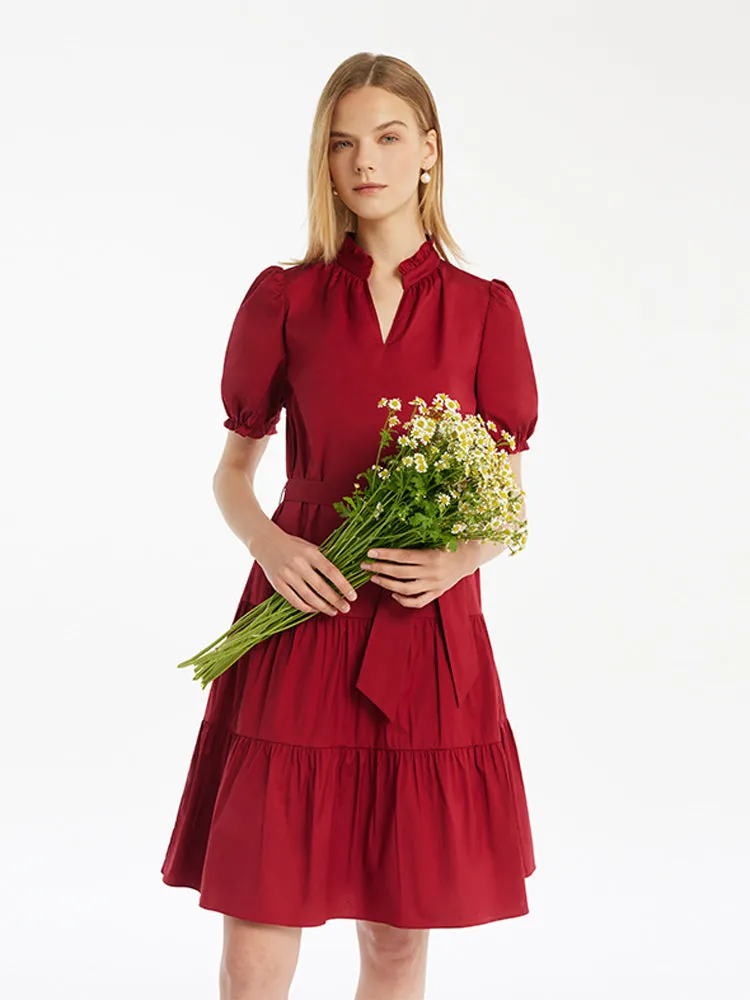 Puff Sleeves Tiered Women Mini Dress With Belt sold by Goelia product image thumbnail 3