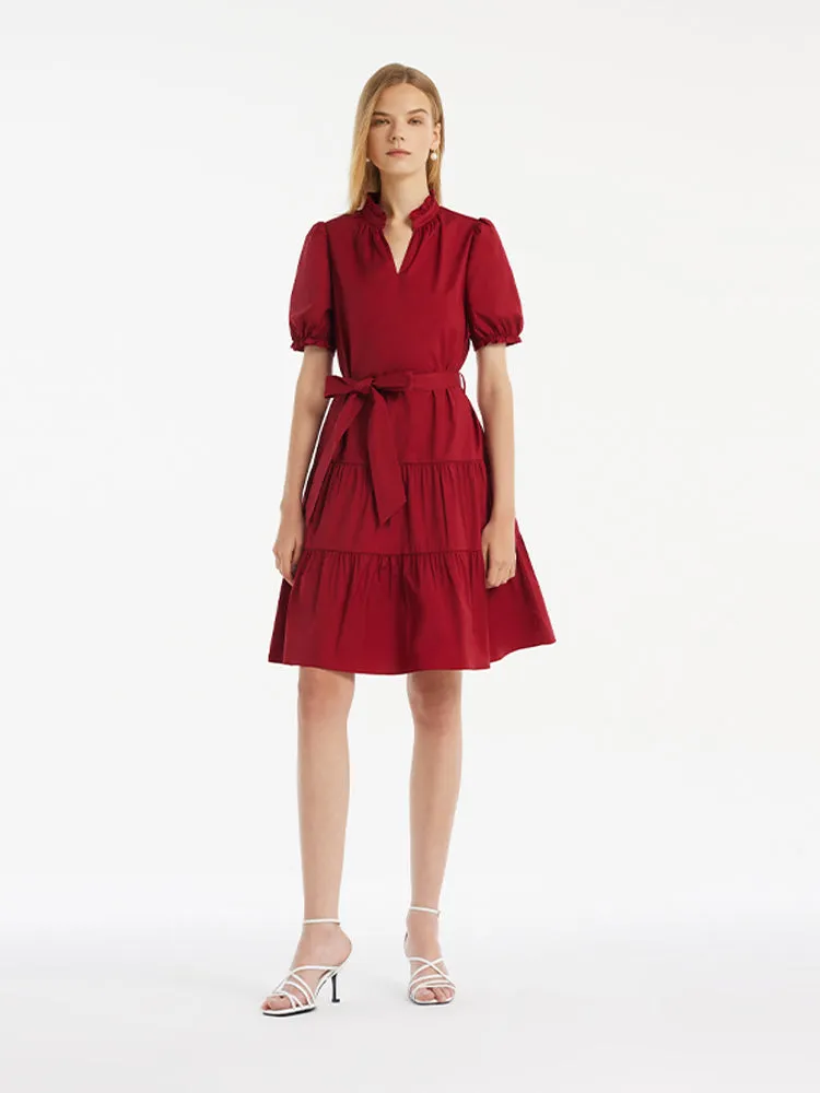 Puff Sleeves Tiered Women Mini Dress With Belt sold by Goelia product image thumbnail 2