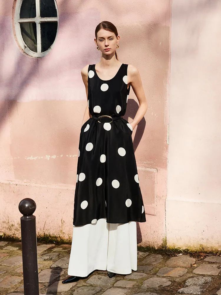 16 Momme Mulberry Silk Polka Dots Print Women Vest Midi Dress With Belt And Rose Clip And Bottomed Skirt sold by Goelia product image thumbnail 5