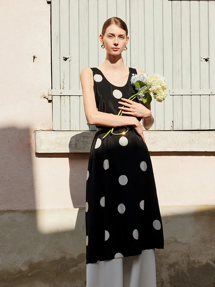 16 Momme Mulberry Silk Polka Dots Print Women Vest Midi Dress With Belt And Rose Clip And Bottomed Skirt sold by Goelia product image thumbnail 4