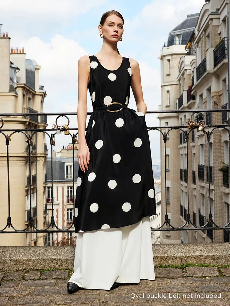 16 Momme Mulberry Silk Polka Dots Print Women Vest Midi