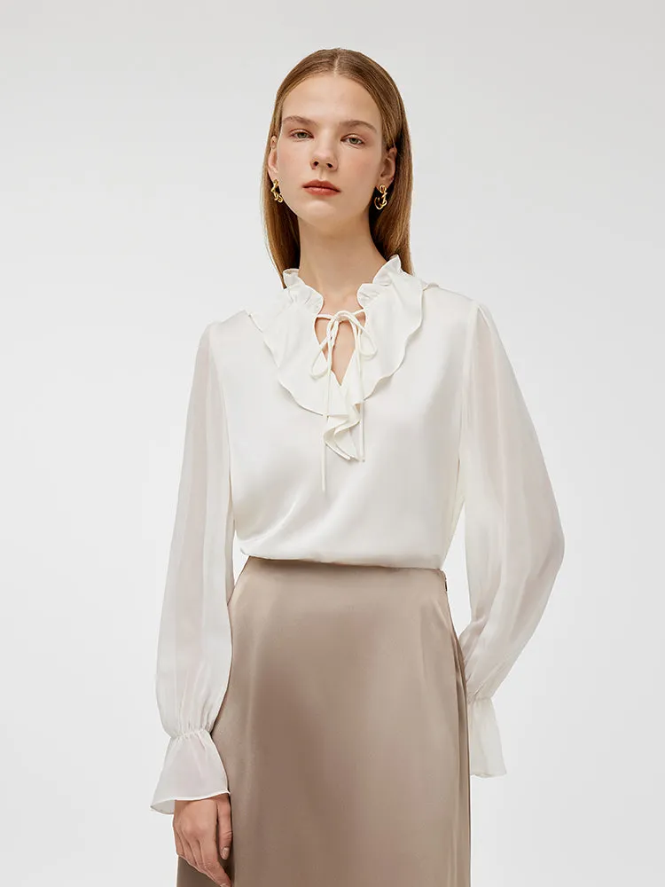 22 Momme Mulberry Silk Ruffle Collar Women Shirt sold by Goelia