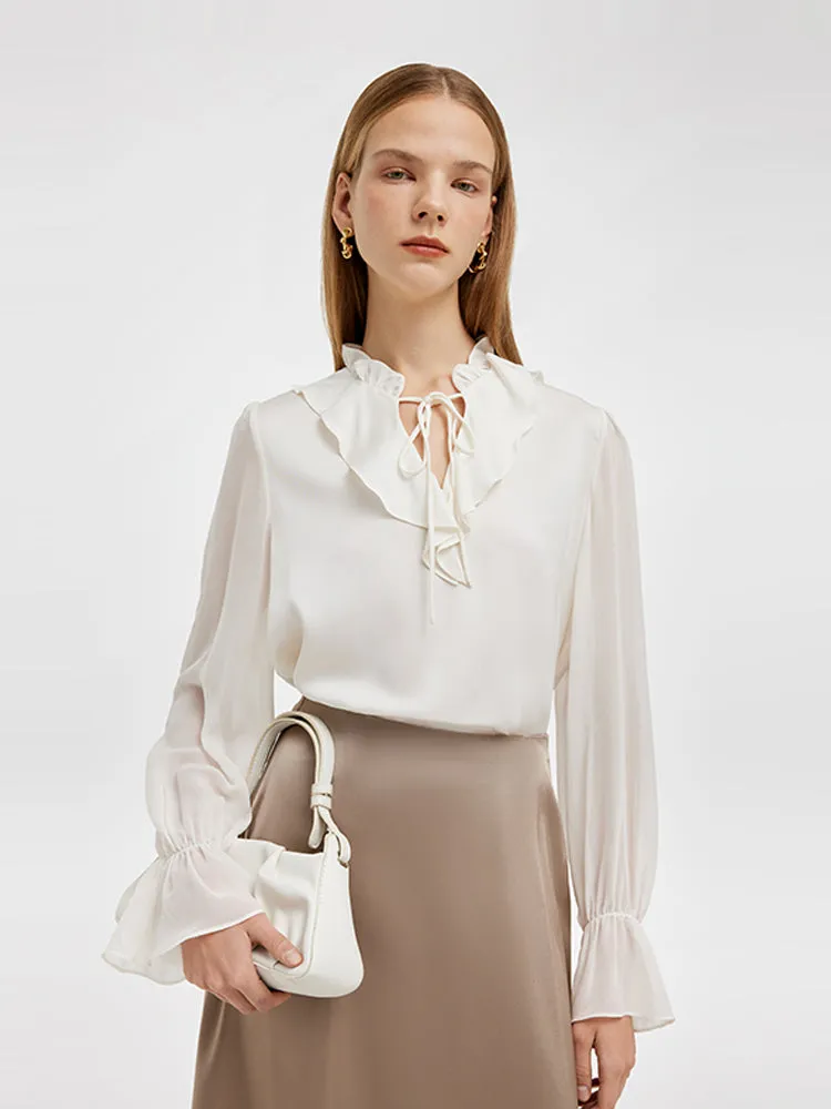 22 Momme Mulberry Silk Ruffle Collar Women Shirt sold by Goelia product image thumbnail 4