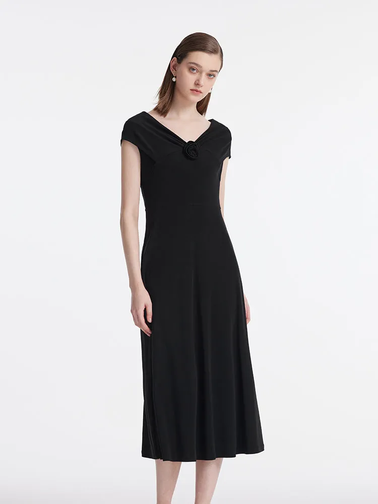 Acetate Women Midi Dress With 3D Rose And Halter String sold by Goelia product image thumbnail 5