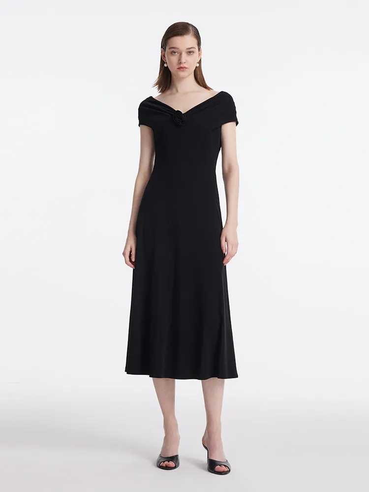 Acetate Women Midi Dress With 3D Rose And Halter String sold by Goelia product image thumbnail 2