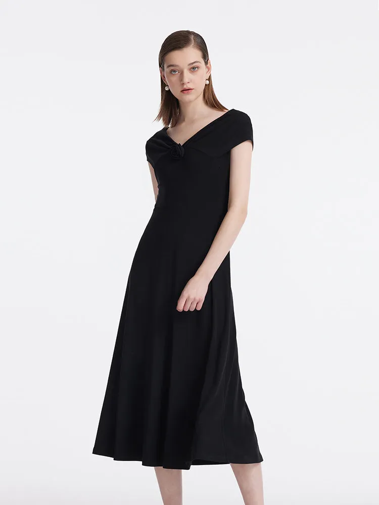 Acetate Women Midi Dress With 3D Rose And Halter String sold by Goelia product image thumbnail 3