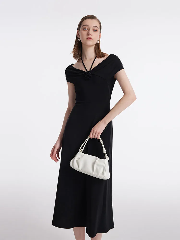 Acetate Women Midi Dress With 3D Rose And Halter String sold by Goelia product image thumbnail 4