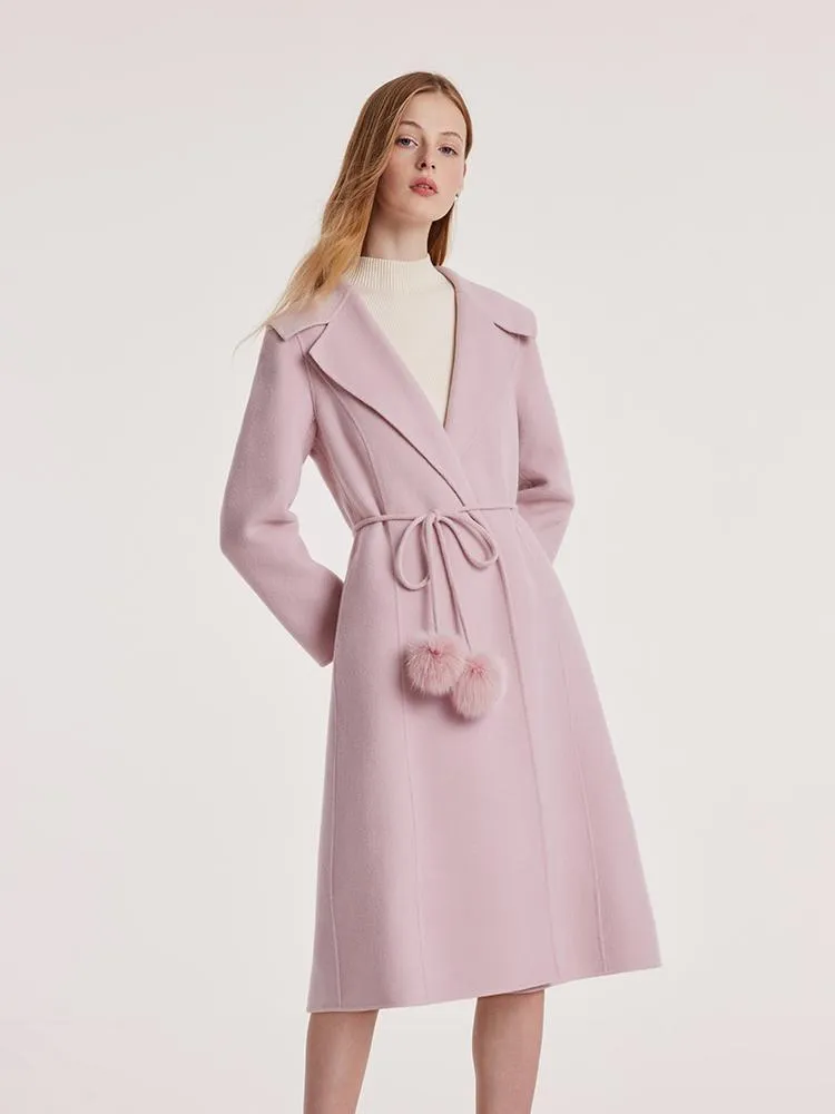 Pink Tencel Wool Double-Faced Lapel Women Coat With Belt sold by Goelia