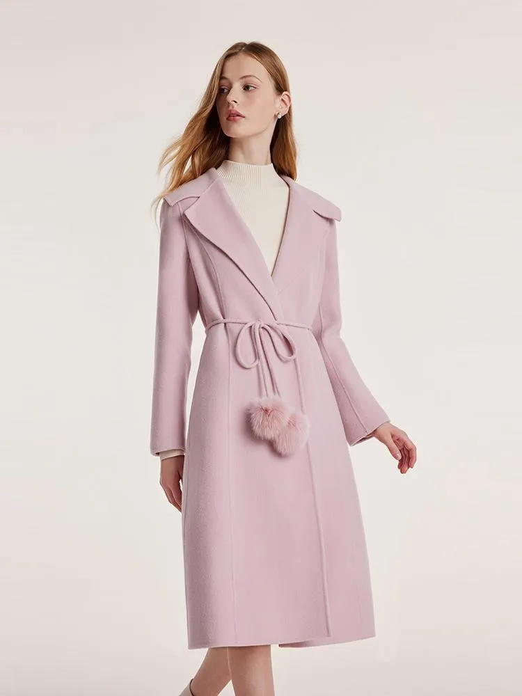 Pink Tencel Wool Double-Faced Lapel Women Coat With Belt sold by Goelia product image thumbnail 4