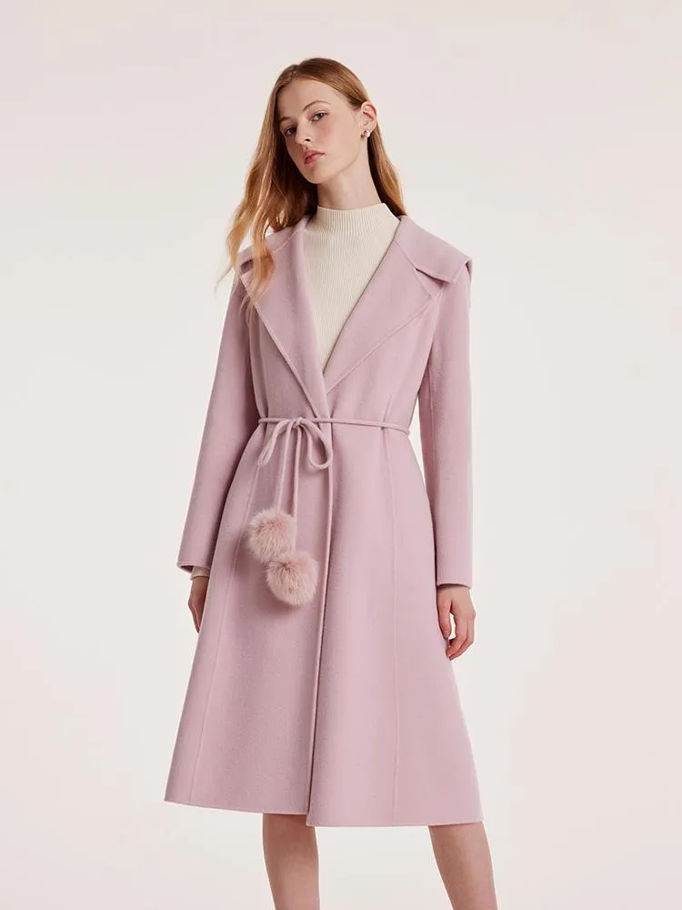Pink Tencel Wool Double-Faced Lapel Women Coat With Belt sold by Goelia product image thumbnail 3