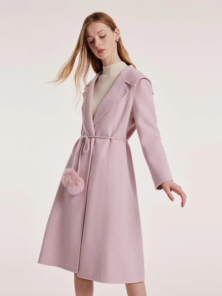 Pink Tencel Wool Double-Faced Lapel Women Coat With Belt sold by Goelia product image thumbnail 5