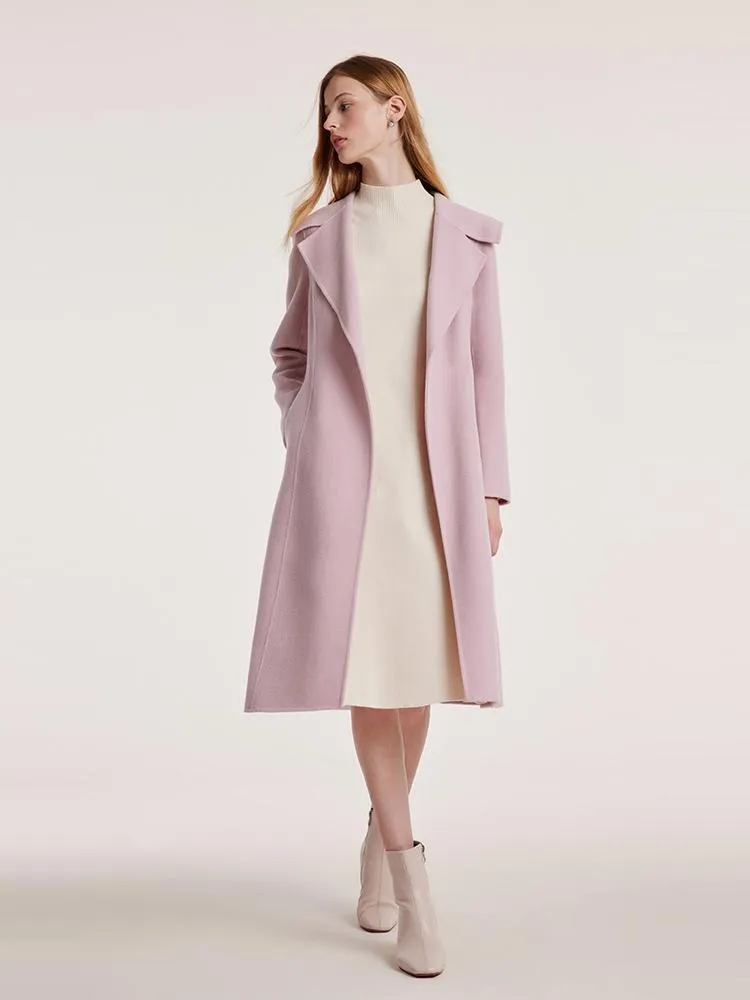 Pink Tencel Wool Double-Faced Lapel Women Coat With Belt sold by Goelia product image thumbnail 2