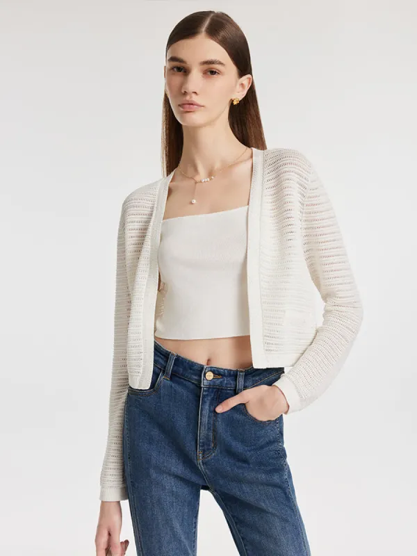 Sequins Openwork Wrapped Women Crop Cardigan sold by Goelia