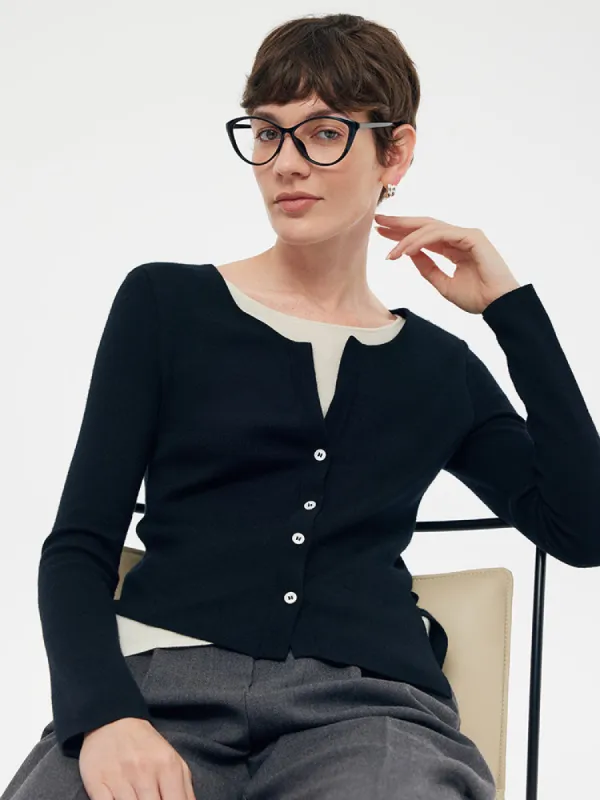 100% Wool Patchwork Women Long Sleeve Knit Top sold by Goelia