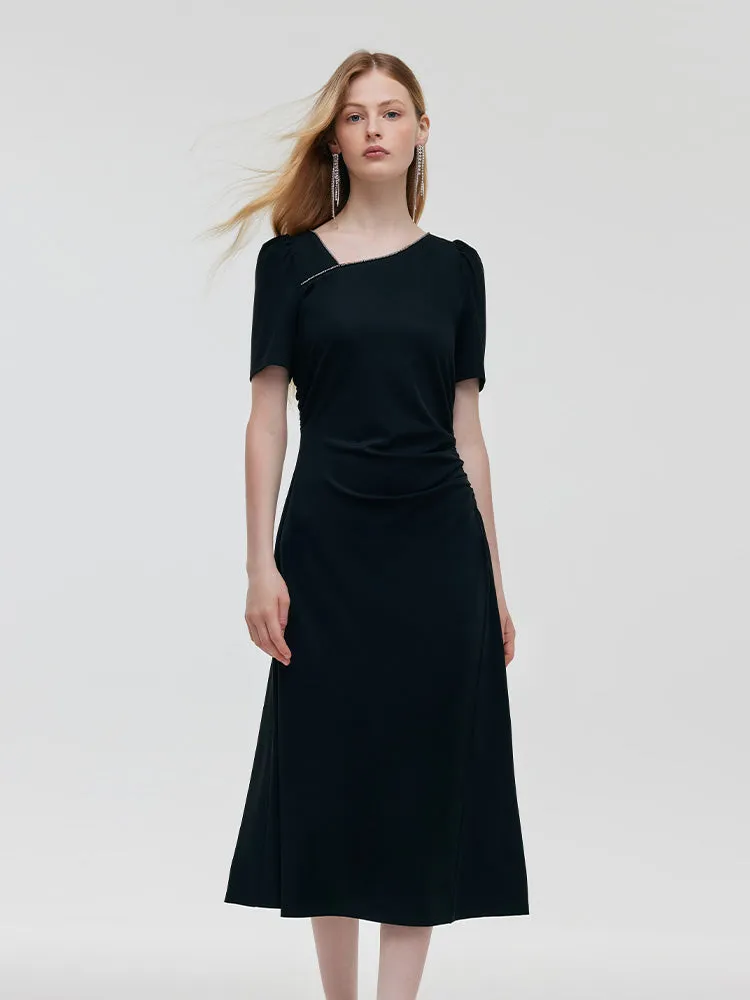 Acetate Asymmetric Neck Women Midi Dress sold by Goelia