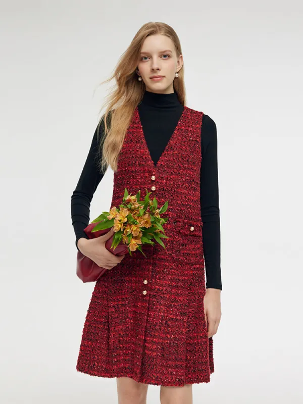 Wool Blend Tweed Mini Dress And Knit Top Two-Piece Set made by Goelia