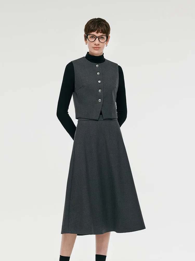 Wool Blend Vest And Skirt And Knit Top Three-Piece Set sold by Goelia