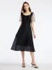 Mesh Patchwork Puff Sleeve Midi Dress sold by Goelia