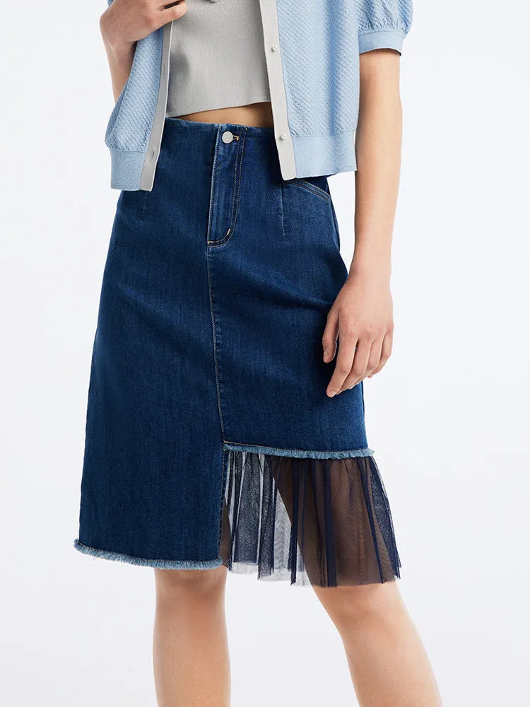 Mid Denim Fitted H-shaped Skirt sold by Goelia product image thumbnail 5