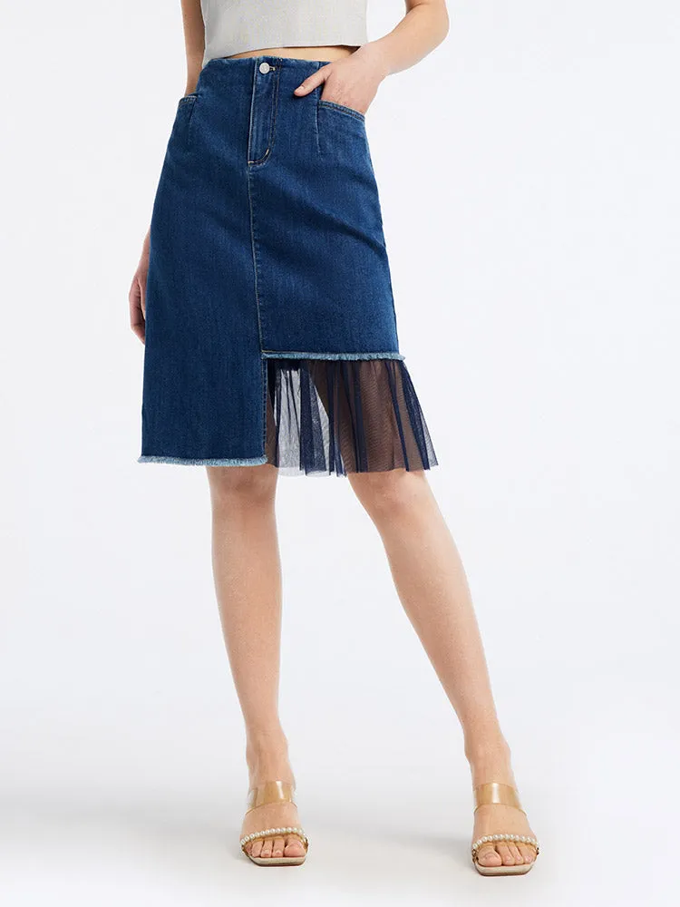 Mid Denim Fitted H-shaped Skirt sold by Goelia product image thumbnail 4