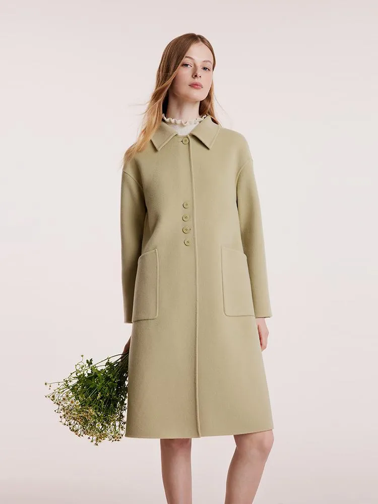 Green Pure Wool Lapel Double-Faced Women Coat sold by Goelia product image thumbnail 3