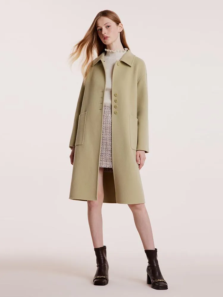 Green Pure Wool Lapel Double-Faced Women Coat sold by Goelia product image thumbnail 2