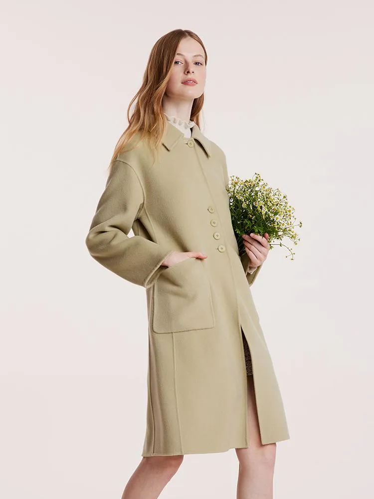 Green Pure Wool Lapel Double-Faced Women Coat sold by Goelia product image thumbnail 4