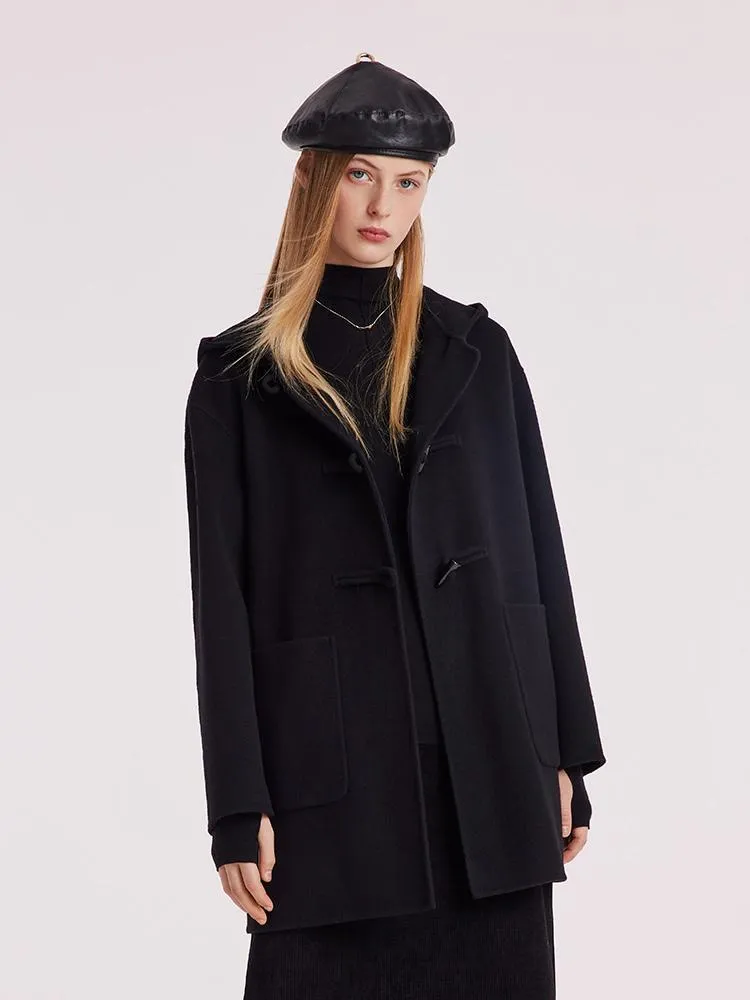Tencel Woolen Horn Button Double Face Women Coat sold by Goelia