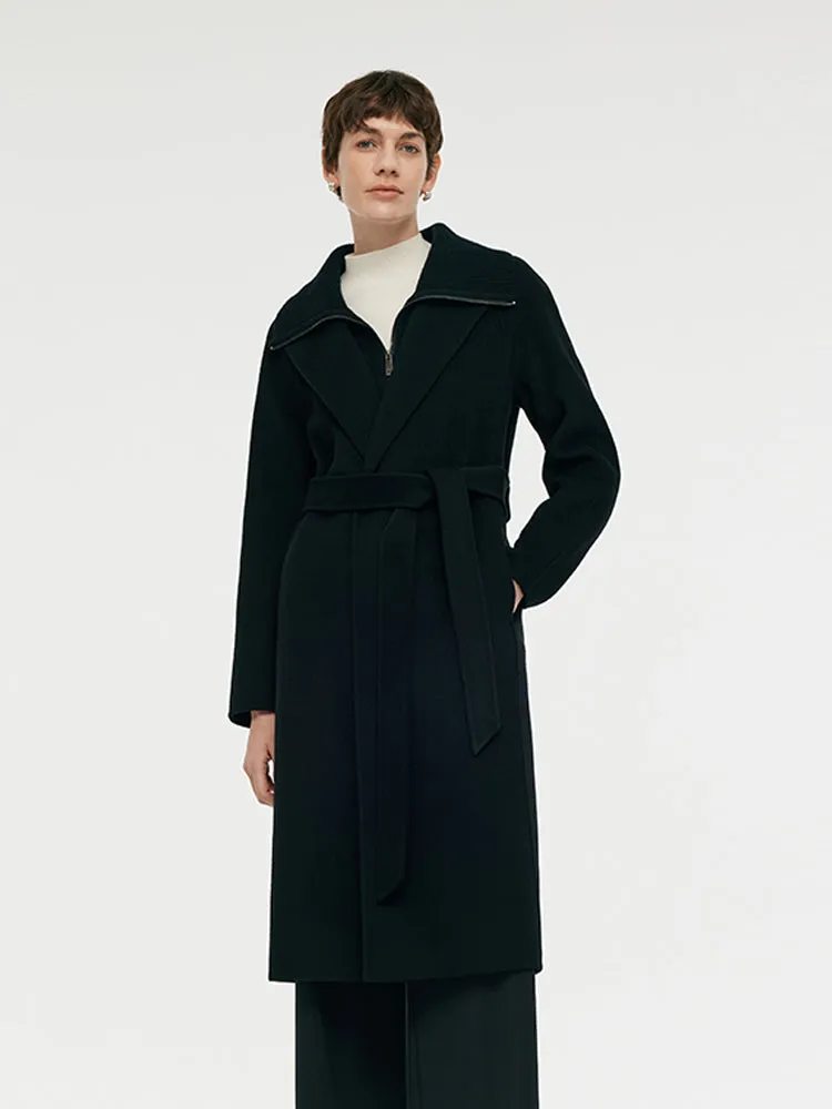 Cashmere And Wool Women Wrap Coat With Detachable Zipper sold by Goelia