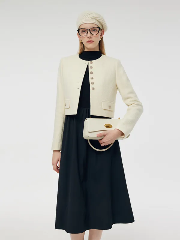 Wool Crop Jacket And Midi Dress Two-Piece Set made by Goelia