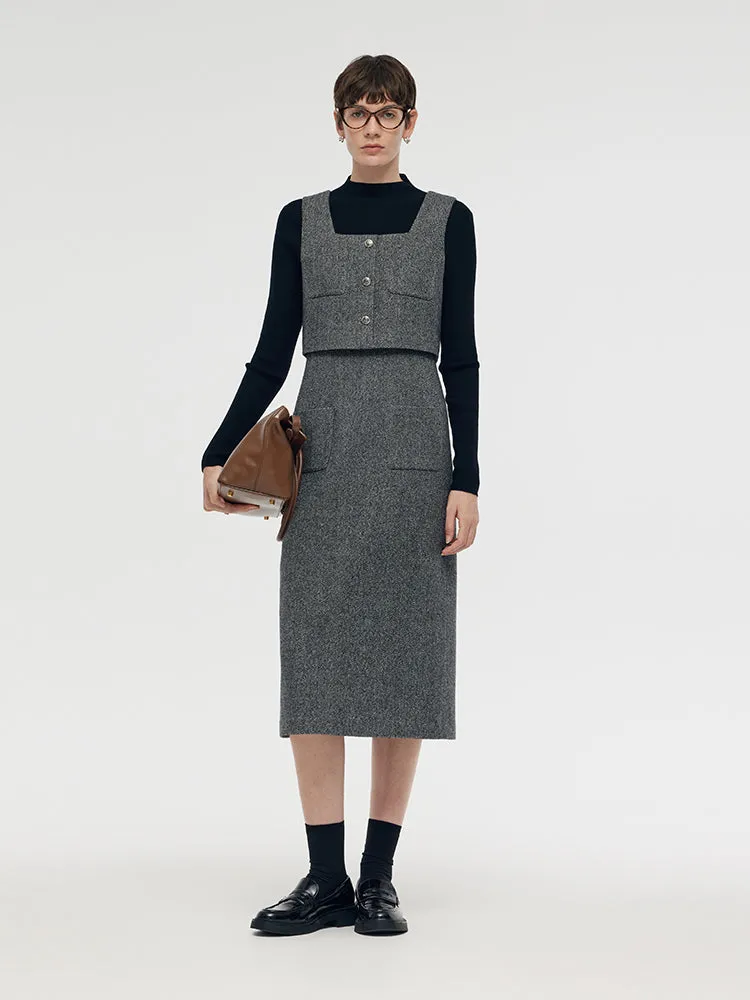 Washable Wool Vest Midi Dress And Knit Top Two-Piece Set sold by Goelia product image thumbnail 2