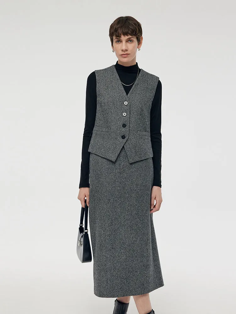 Washable Wool Vest And Skirt And Knit Top Three-Piece Set sold by Goelia