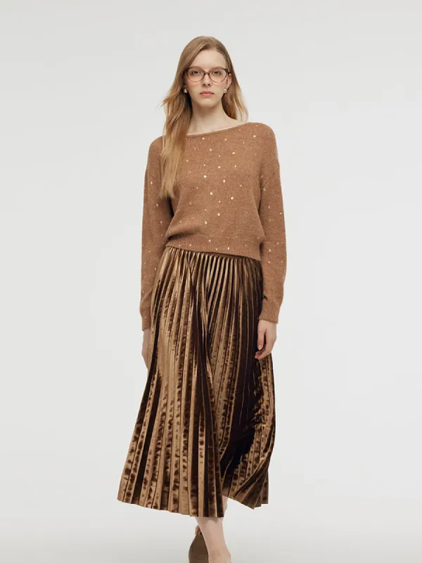 Mohair Blend Knit Top And Pleated Skirt Two-Piece Set sold by Goelia