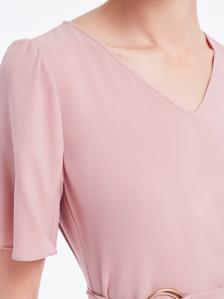 V-Neck Acetate Midi Dress With Belt sold by Goelia product image thumbnail 4