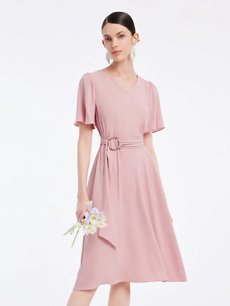 V-Neck Acetate Midi Dress With Belt sold by Goelia