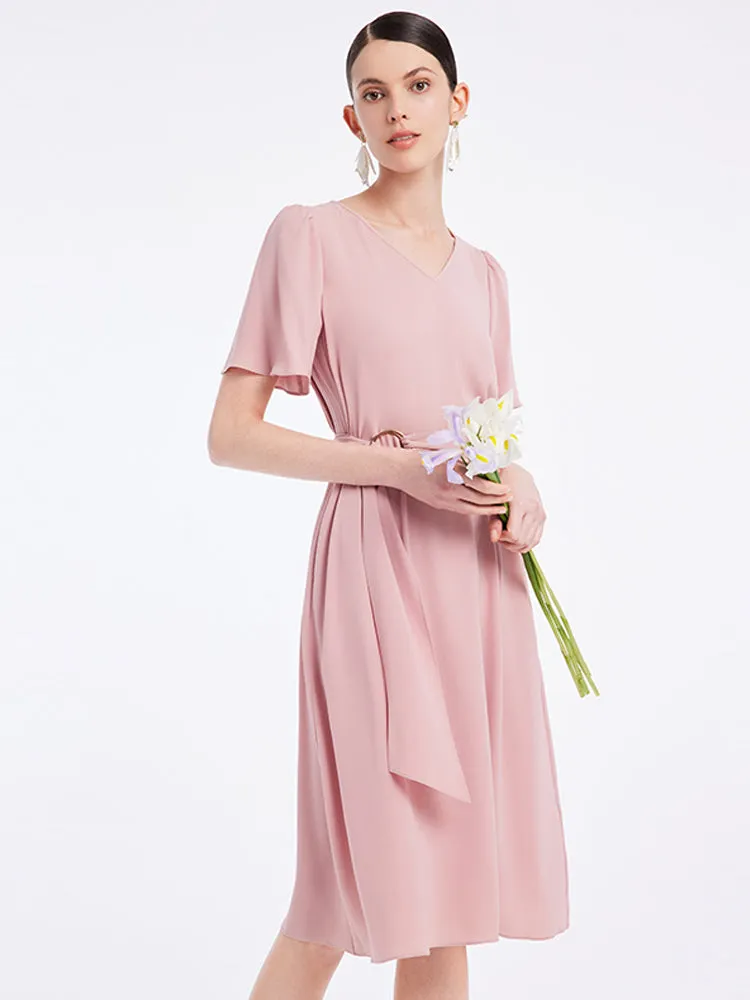 V-Neck Acetate Midi Dress With Belt sold by Goelia product image thumbnail 3