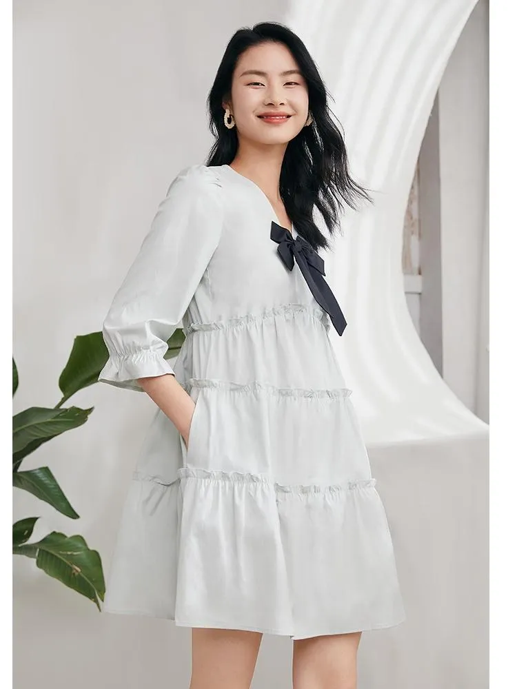 V-Neck Mini Dress With Bow sold by Goelia product image thumbnail 2